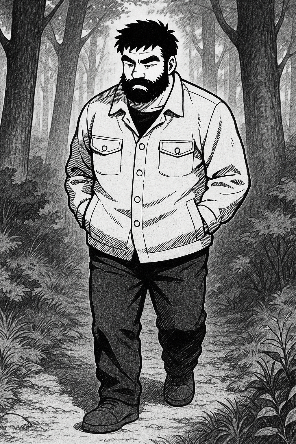Vater läuft durch den Wald