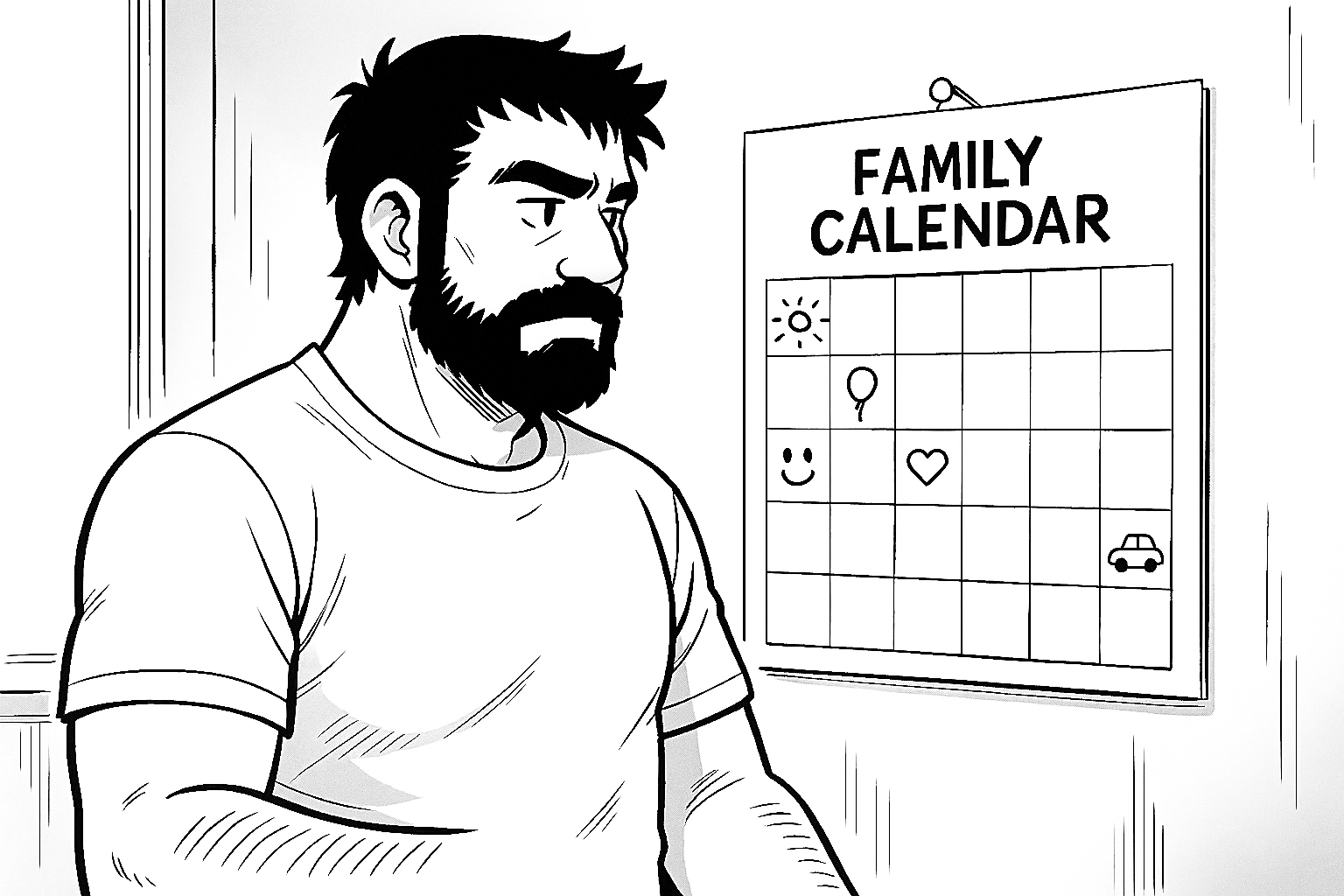 Vater sieht auf den Familien Kalender