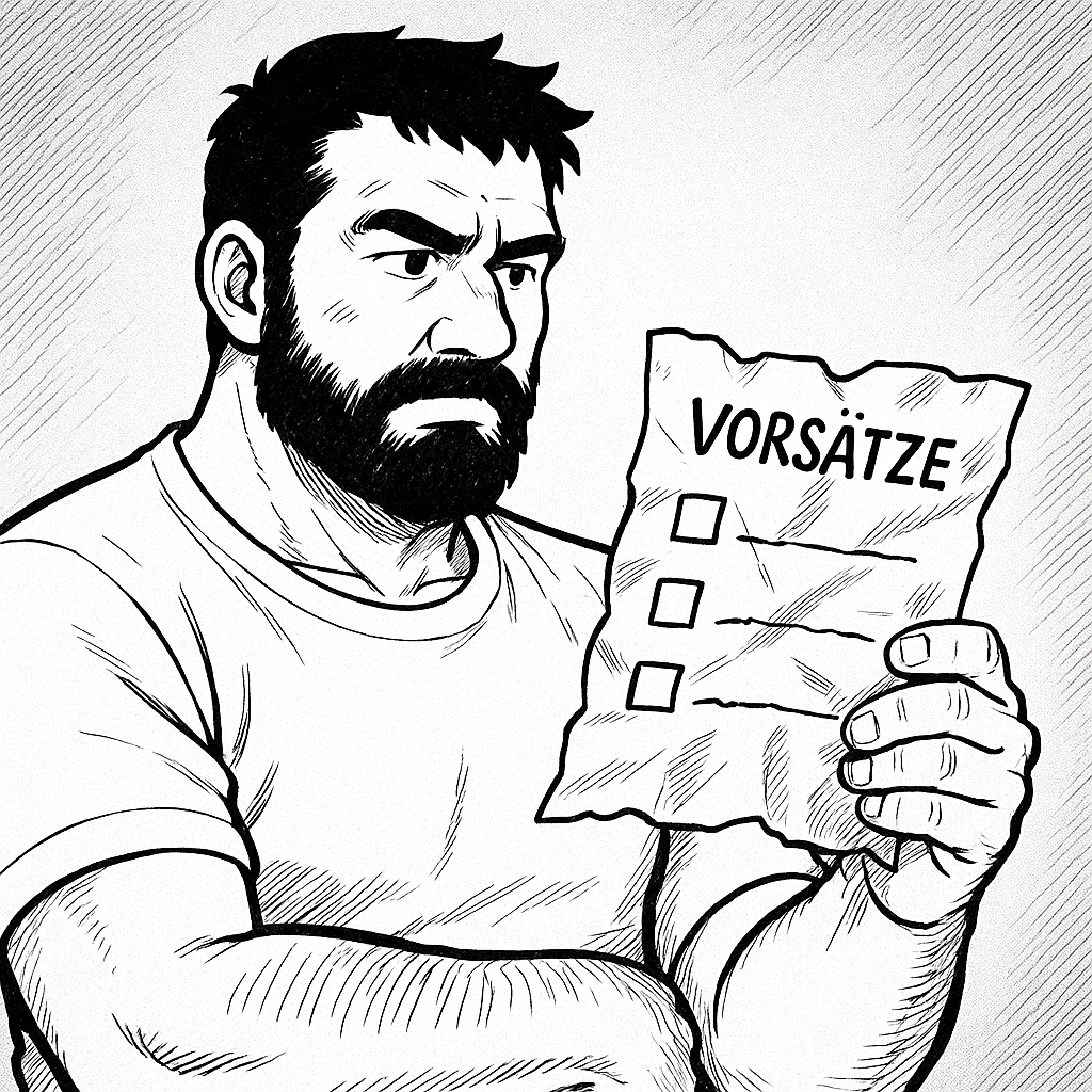 Vater betrachtet seine Liste mit Vorsätzen